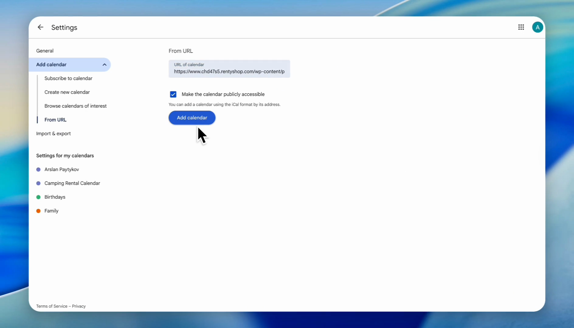 Step 7: Click Add calendar
