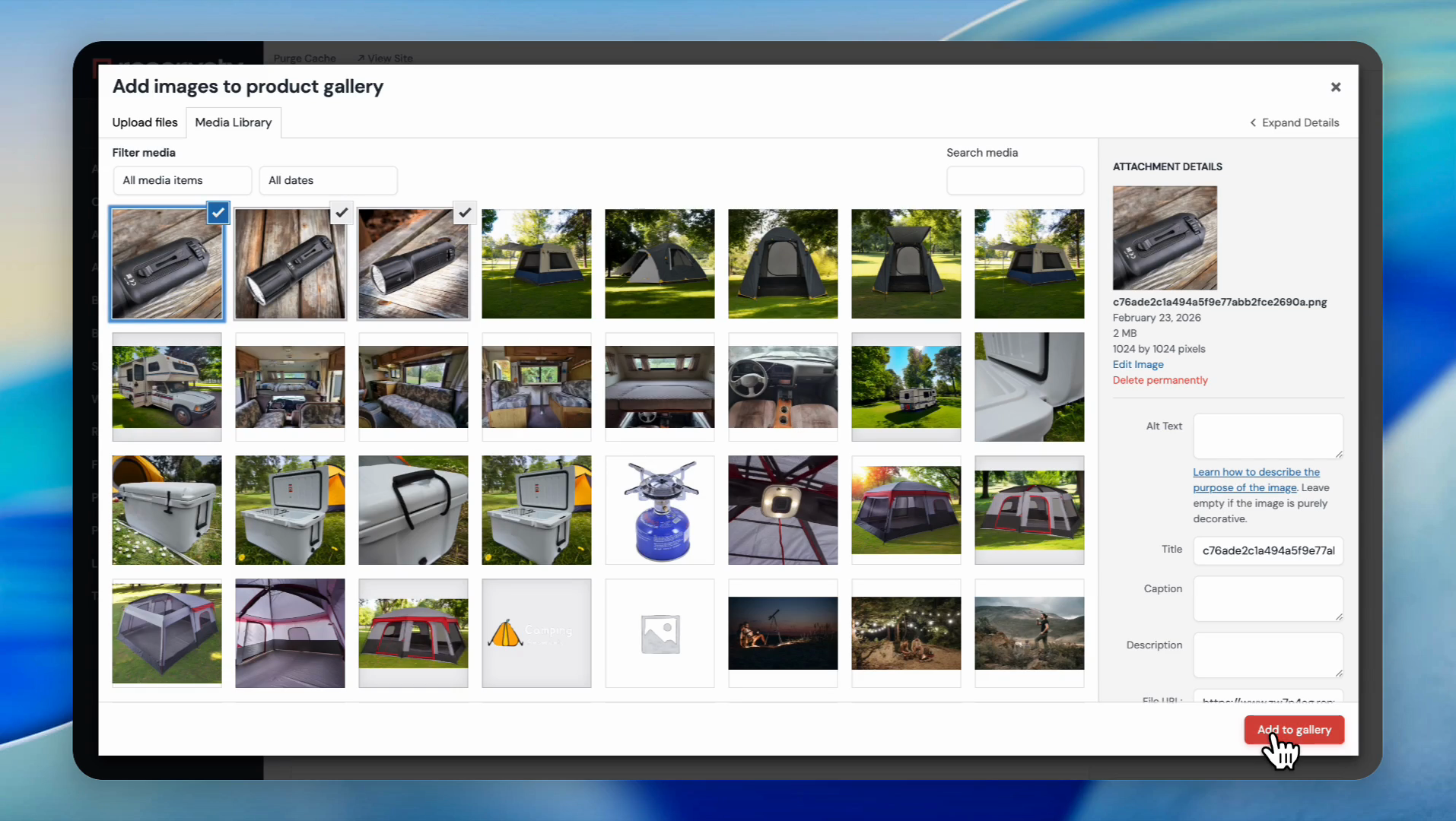 Step 11: Select gallery images and add them